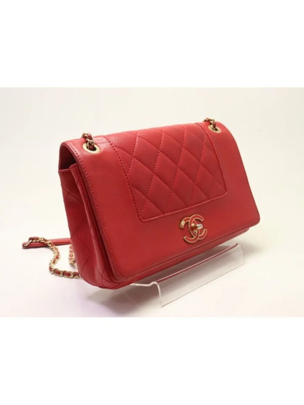 Chanel Mademoiselle Lambskin Red Chain Shoulder Bag